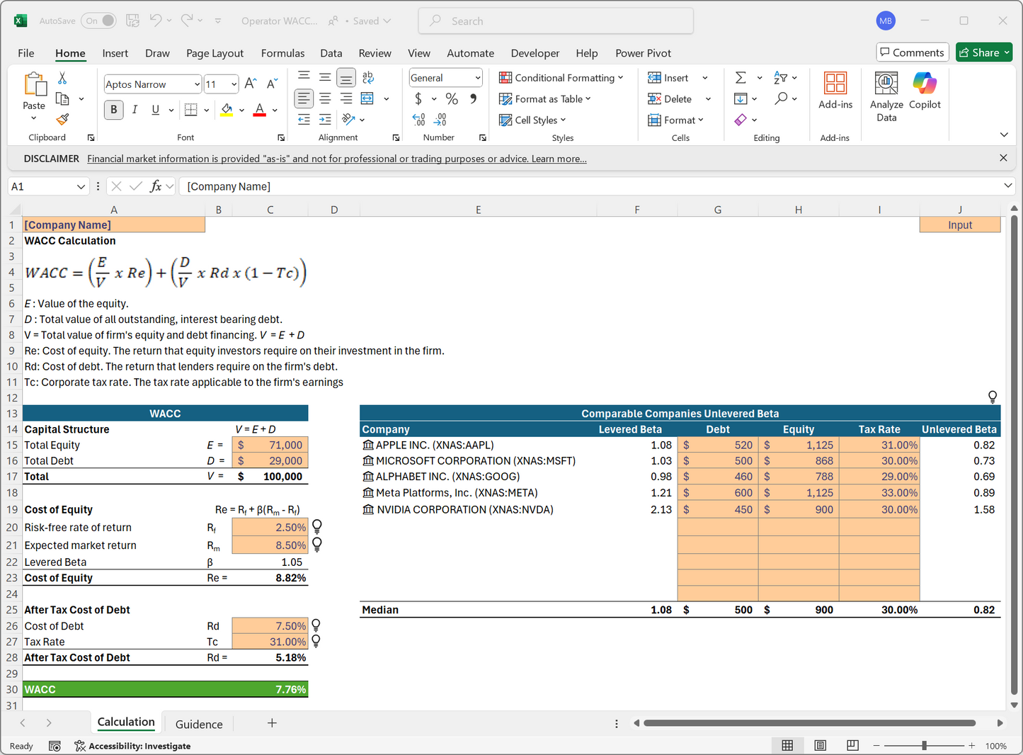 Operator WACC Tool